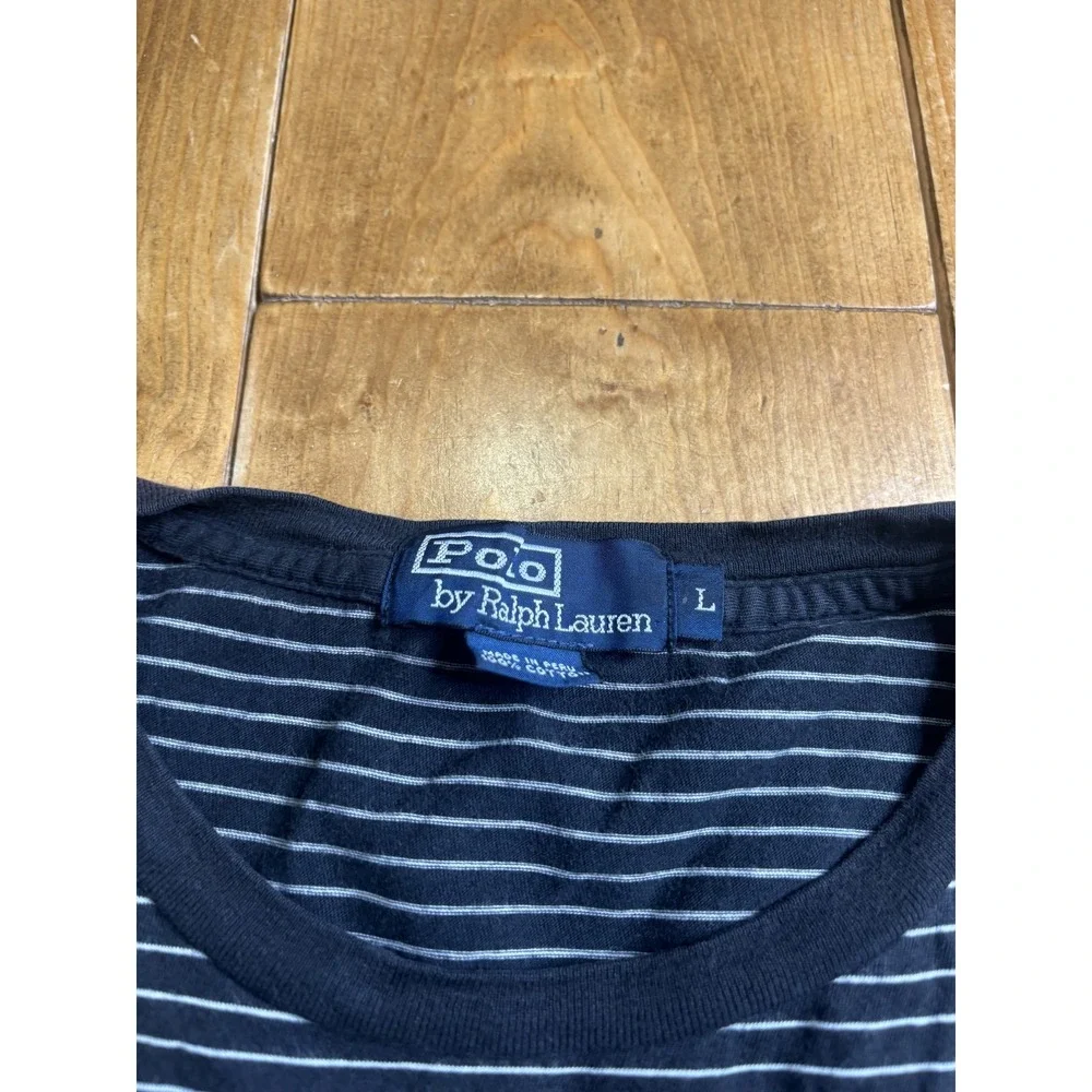 Polo by Ralph Lauren Men's Black & White Striped Crew Neck T-Shirt Size L